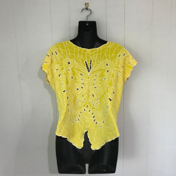 VINTAGE Butterfly Yellow Romantic Lace Top - Picture 2 of 6